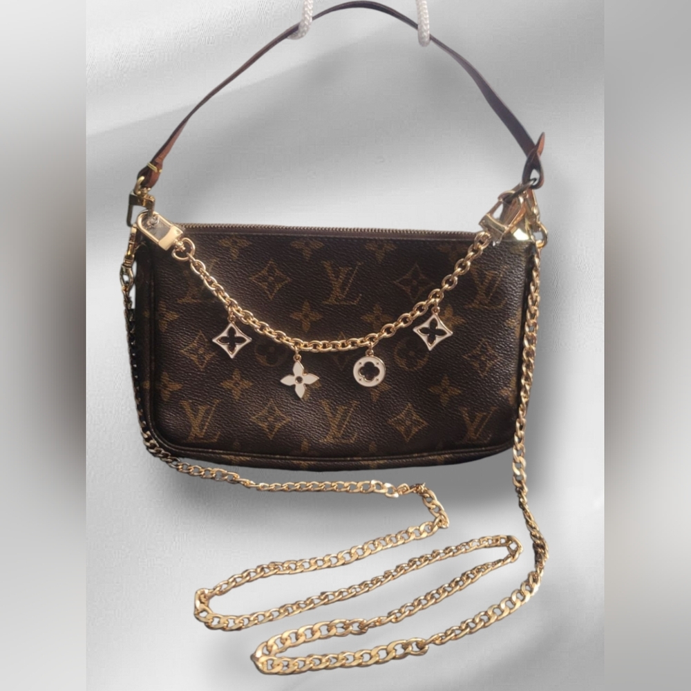 Louis Vuitton LV Monogram Pochette Accessories Vintage +	Extra Chains